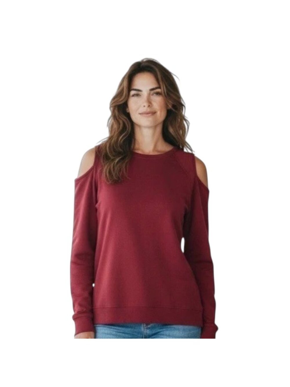 BCG Womens Split Shoulder Sweatshirt~Size Lrg~Deep Red Athletic Sporty Top L3 26